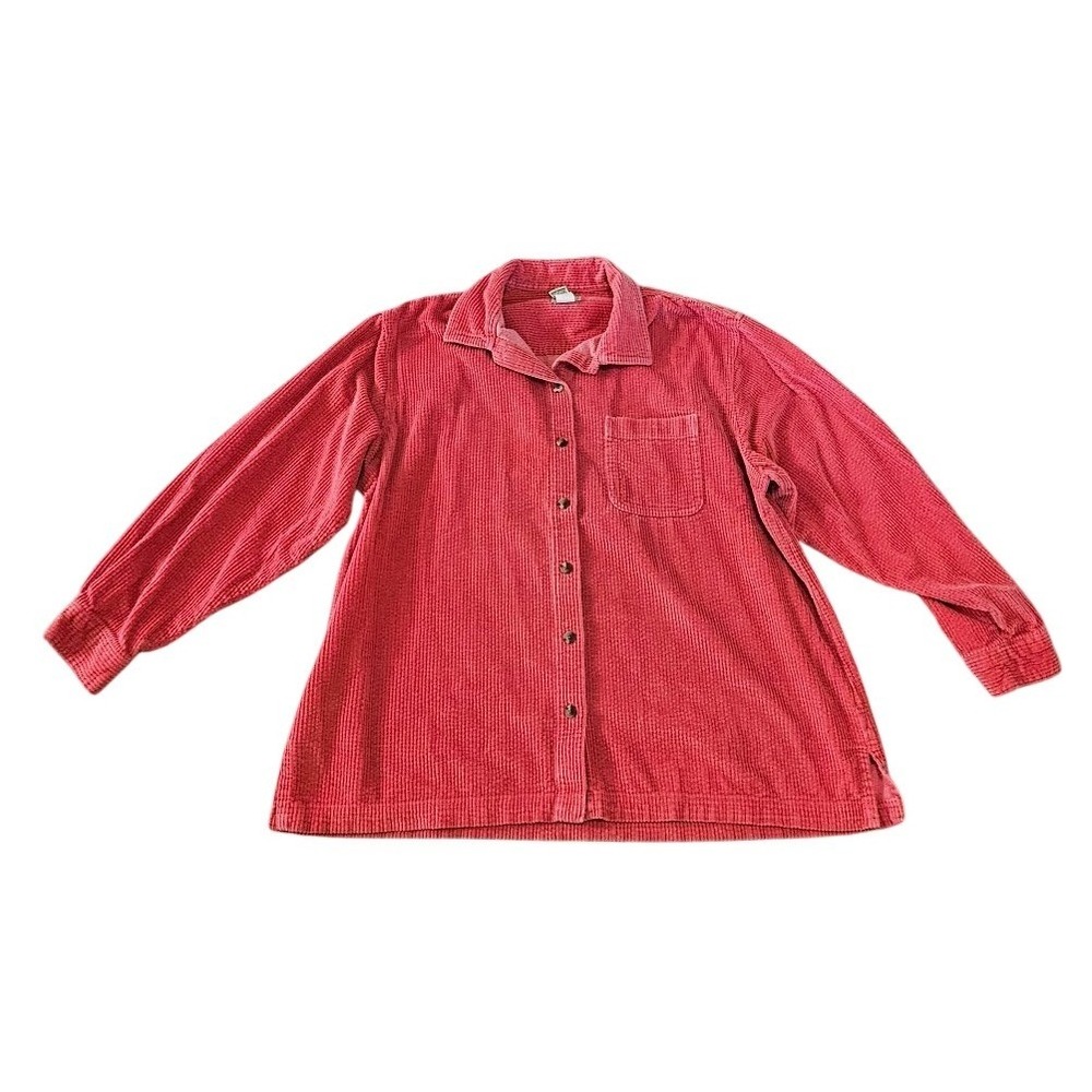 L.L. Bean Womens 1X Corduroy Shirt Raspberry Pink Cotton Button Down Top